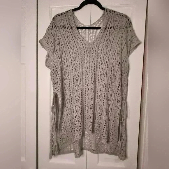 Grey | Crochet Knitted | Tassel Tie | Tunic| Beachwear | Swimsuit Coverup | OS - Picture 4 of 7